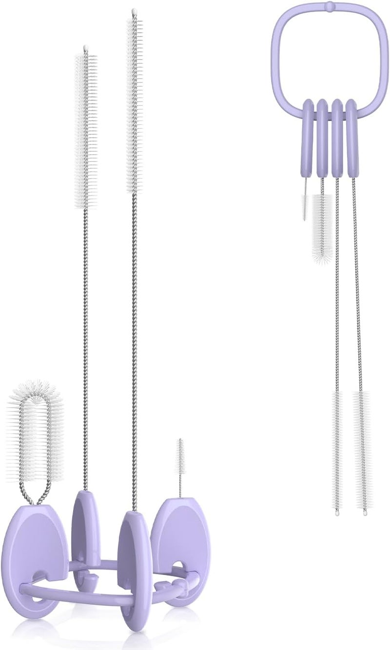 YOTIME Standing Straw Cleaner Brush Set, 4in1 Reusable Straw Brushes with Holder Ring, for Wide and Narrow Straws, Tumblers, Water Bottles and Cups, Purple - Image 1